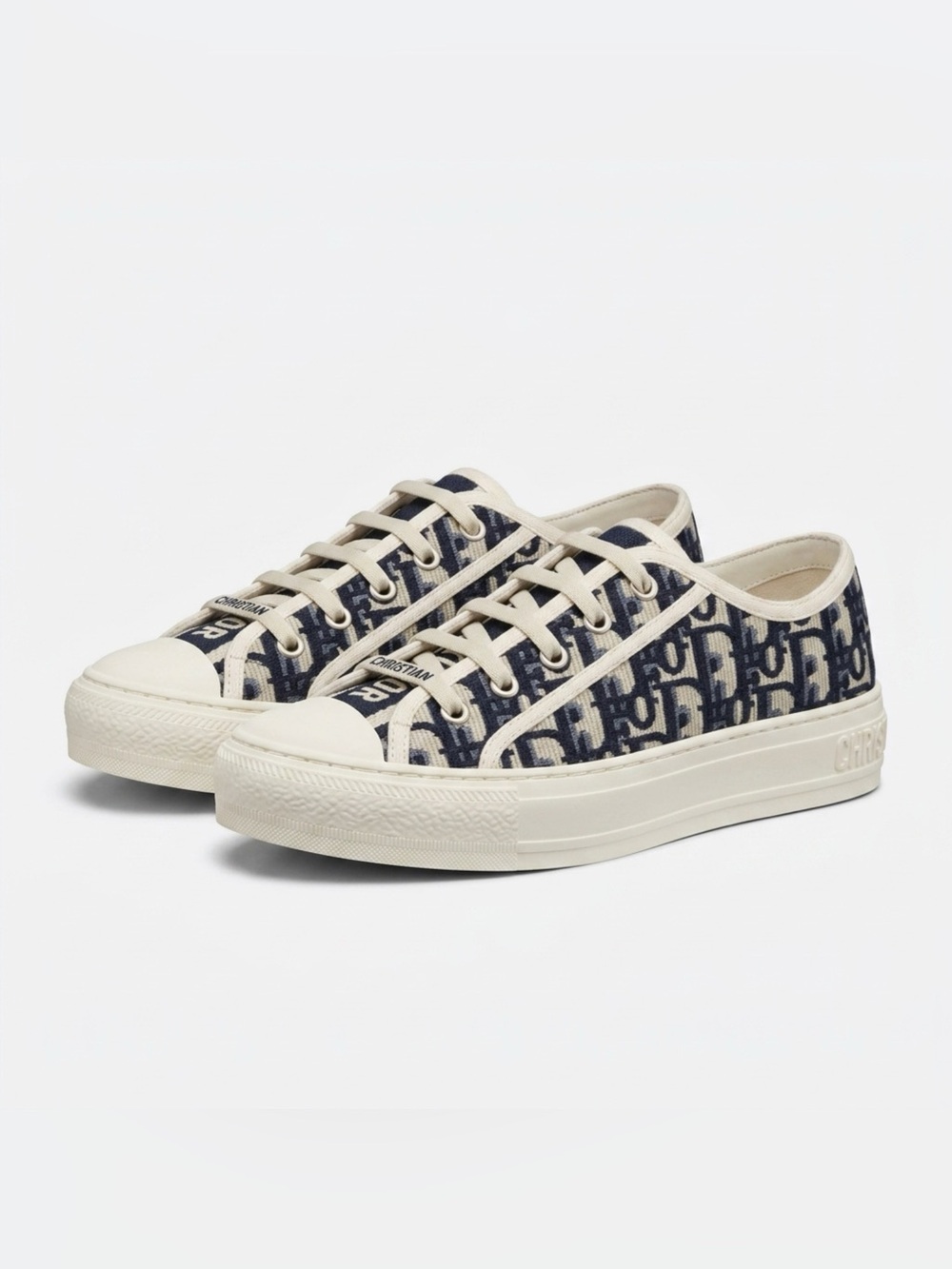Christian Dior Walk’n’Dior Deep Blue Embroidered Logo Canvas Sneakers-Size 10